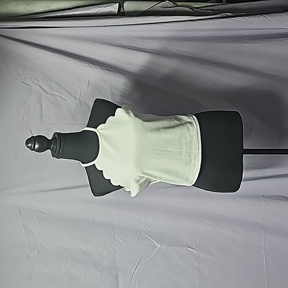White high neck scalloped hem top